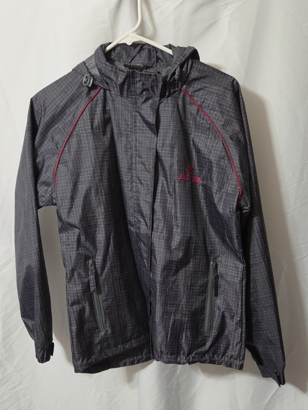 Gray w/Pink Trim Hooded Lightweight Jacket w/ Pockets, Size Small, Like New Cond